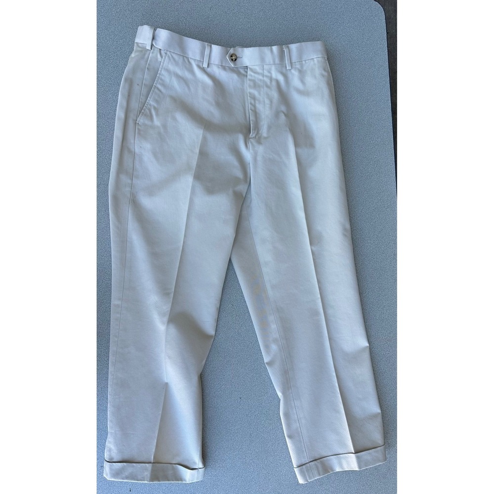 Saddlebred Mens Khaki Chino Pants 36x29‎ Cotton Flat Front Cuffed Trousers Beige